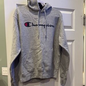 Champion Heather Gray Hoodie with Script Logo
